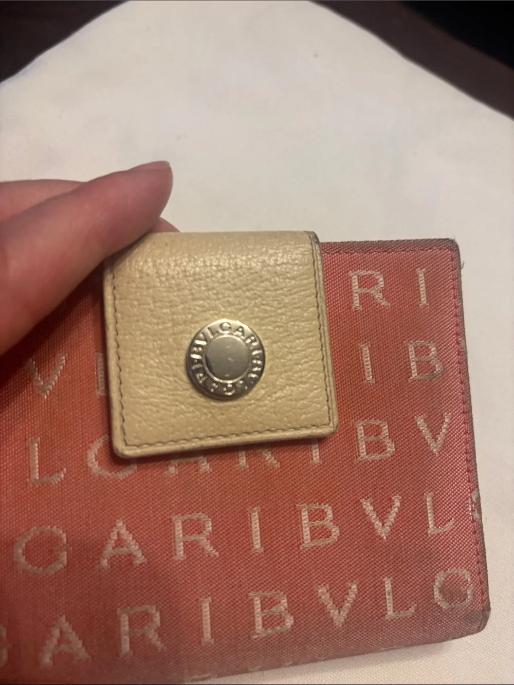 Bvlgari pink  Logo Canvas Fold Wallet with Cream Snap